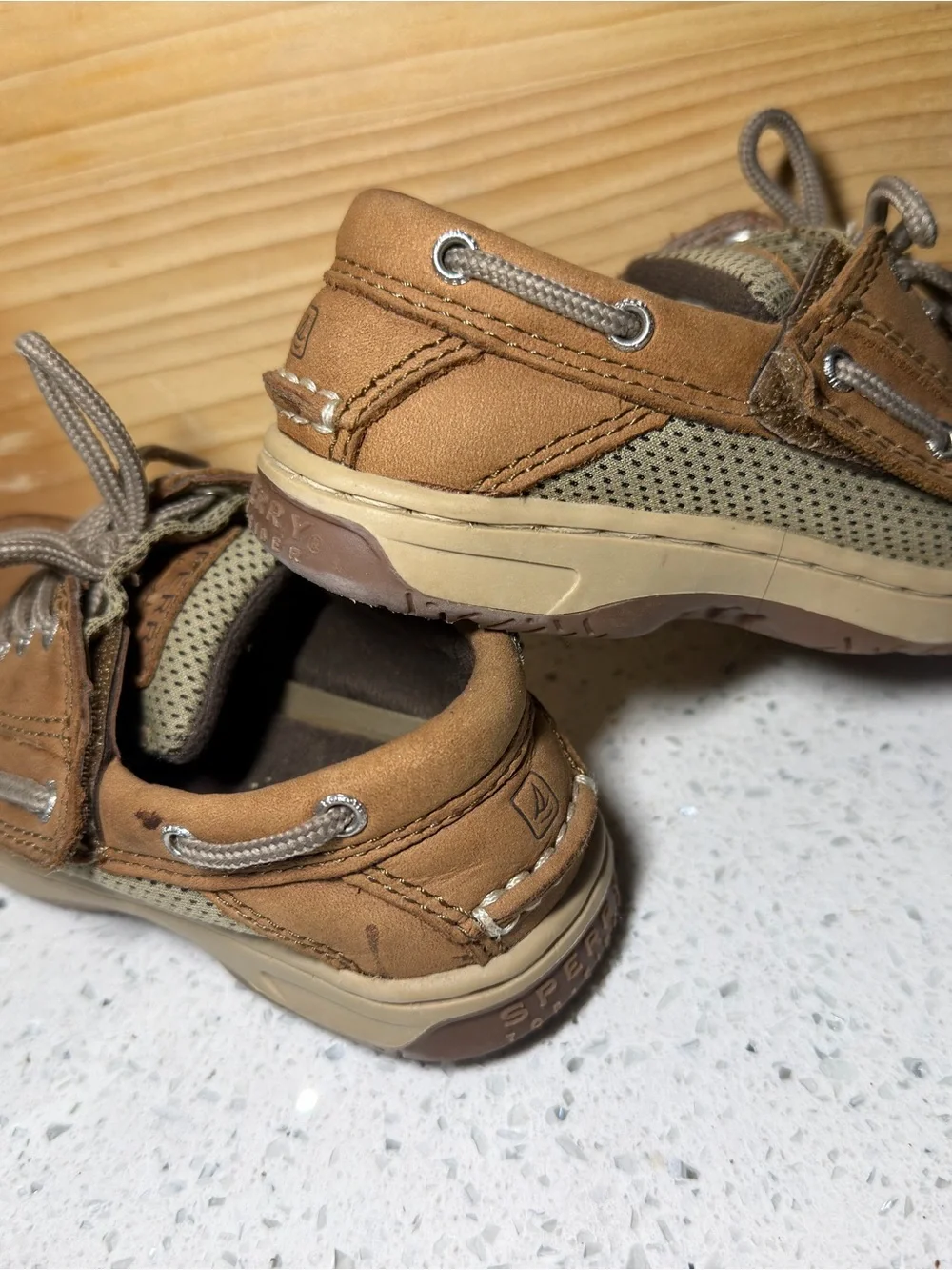 Sperry Kids Tan Brown Boat Shoes with Laces W